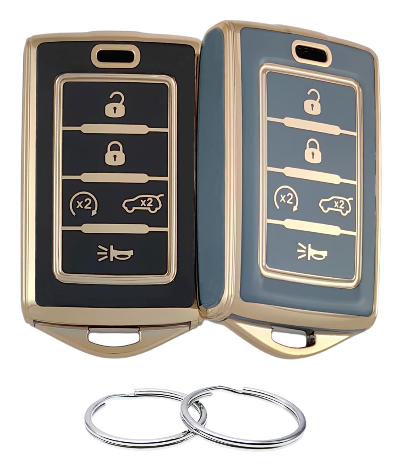 Reprotecting Tpu Key Fob Cover Compatible With 2021-2023 Jeep Grand Cherokee L, Grand Wagoneer L, Wagoneer (Black/Grey, Tpu/5 Bu