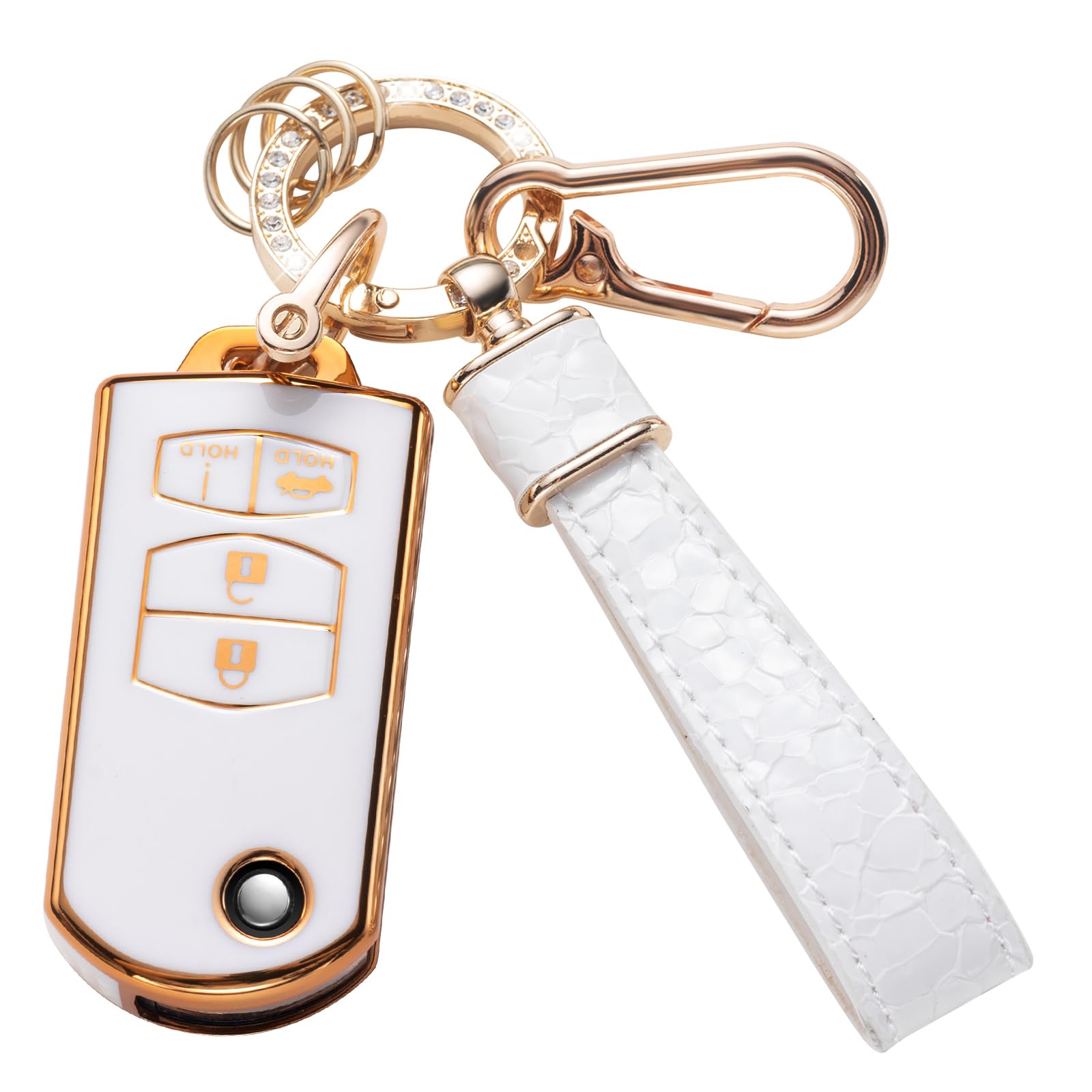 Cacarlike For Mazda Key Fob Cover With Mazda Keychain, Car Key Fob Case Compatible With Mazda 3 6 8 Miata Mx-5 Cx-3 Cx-5 Cx-7 Cx