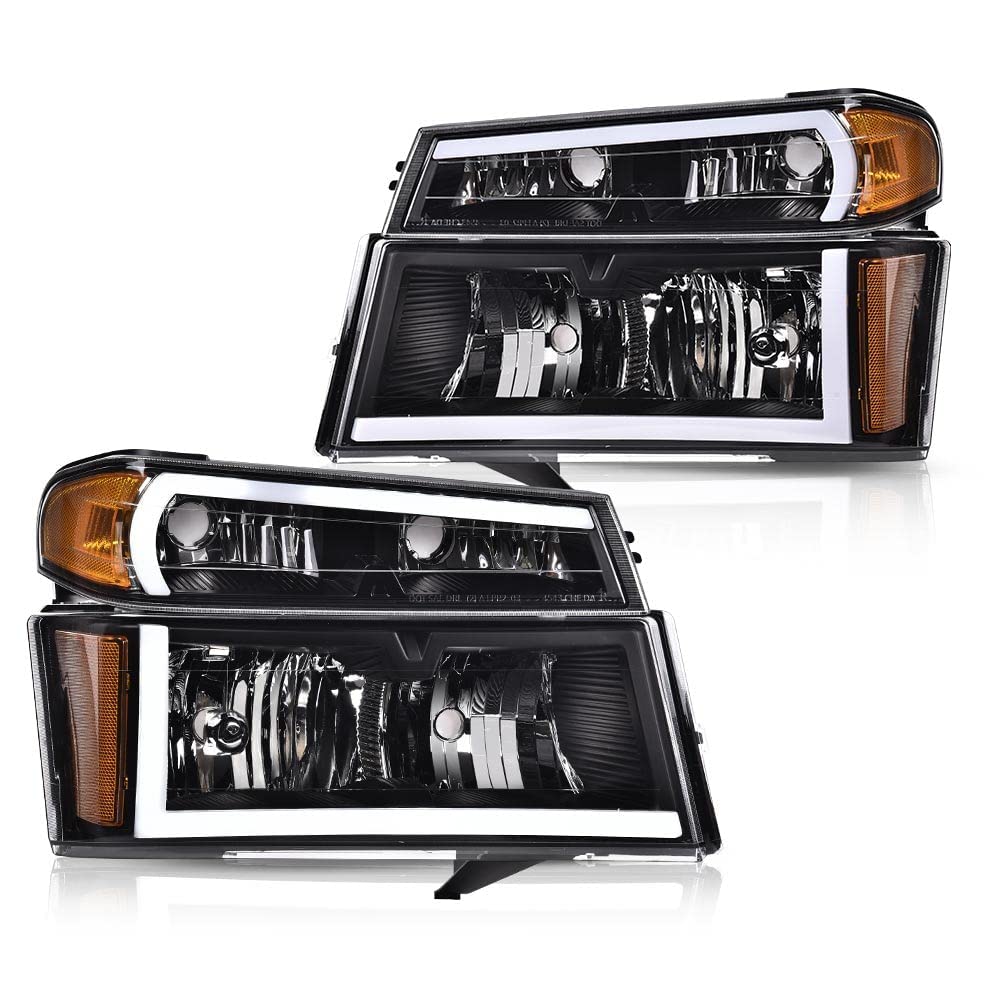 Cheda Led Drl Headlights Compatible With 2004-2012 Gmc Canyon/Chevy Colorado Headlights Assembly Bumper Lights 4Pcs(Clear Lens B