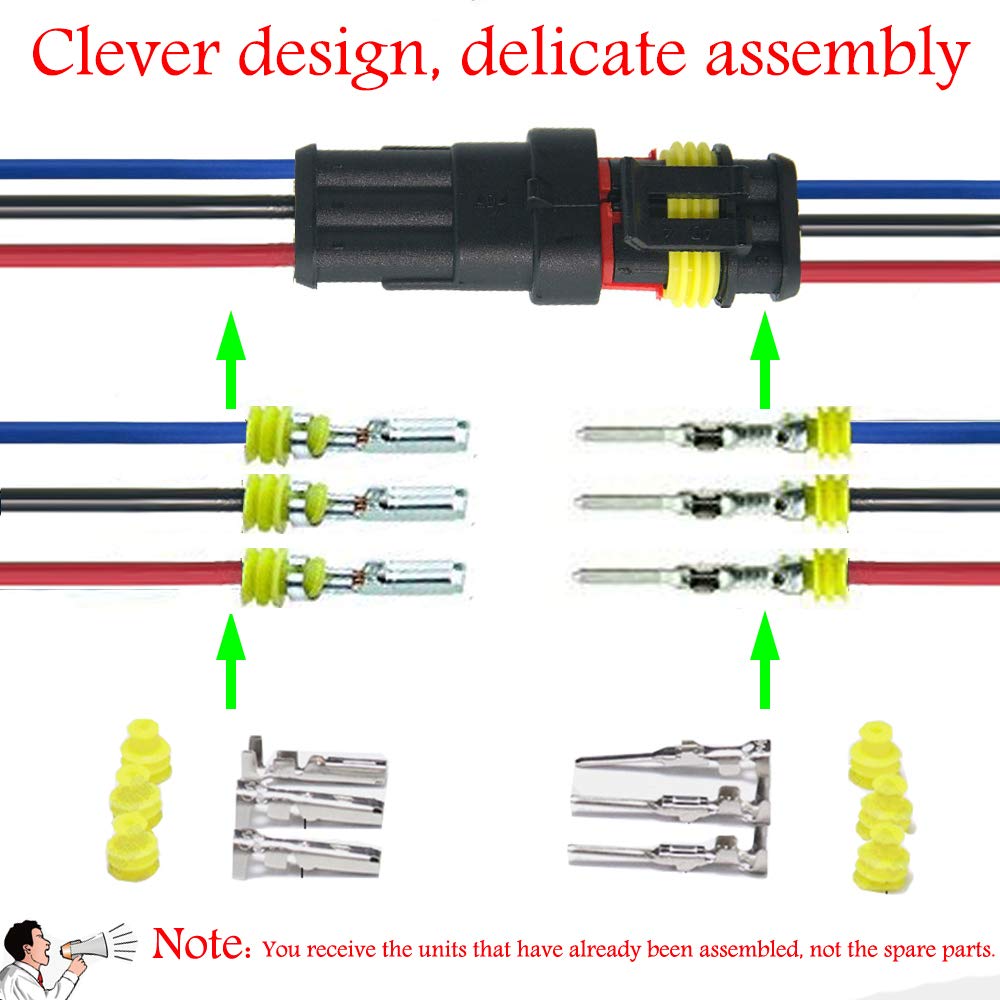 Yetor Way Car Waterproof Electrical Connector,16 Awg 3 Pin Plug Auto Electrical Wire Connectors Marine For Car, Truck, Boat, And