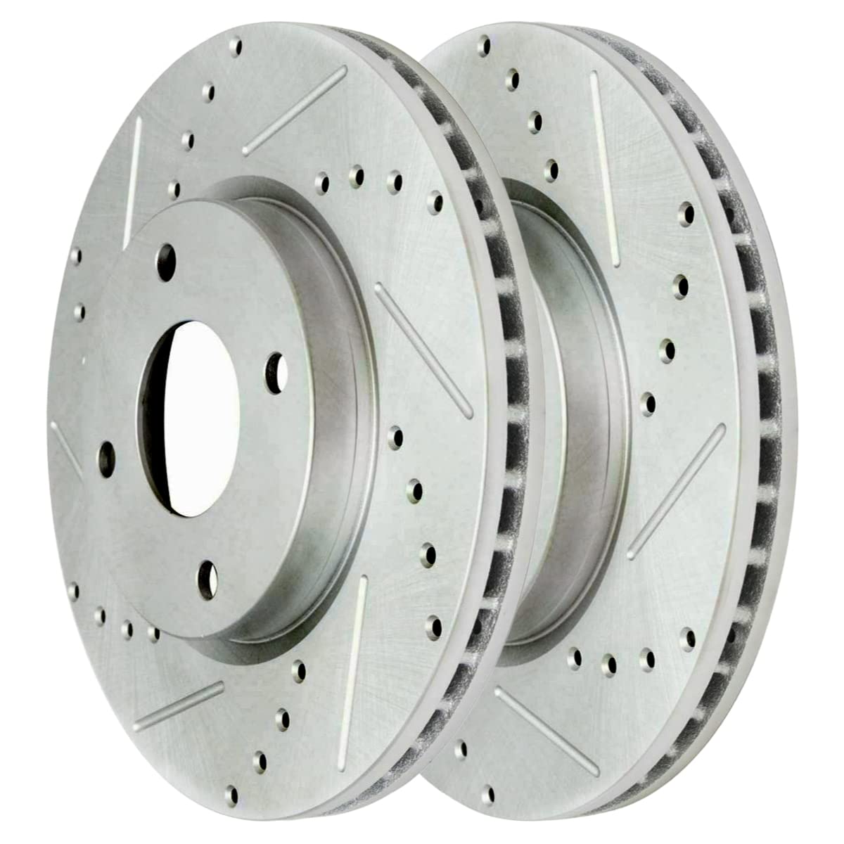 Autoshack Front Drilled And Slotted Brake Rotors Silver And Ceramic Pads Kit Set Driver And Passenger Side Replacement For 2007-