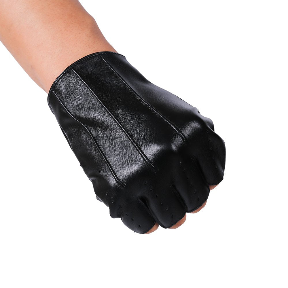 Jisen Men Pu Leather Punk Half Finger Snap Performance Gloves Z-Black
