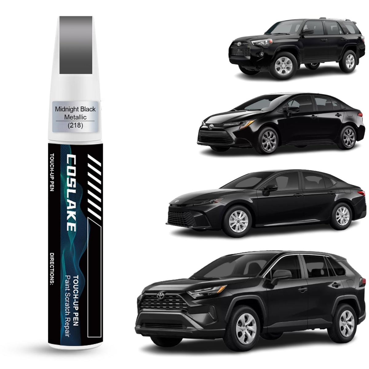 COSLAKE Car Touch Up Paint(Midnight Black Metallic(218)) for Toyota, Car Paint Scratch Repair Kit, Quick & Easy Solution to Repa