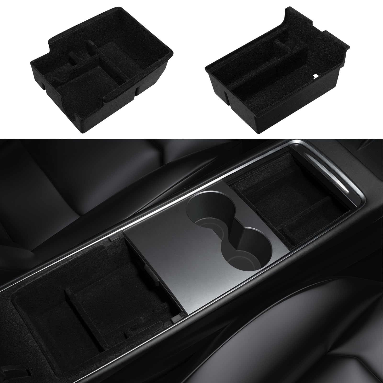 Motrobe 5Pcs Tesla Model Y Center Console Organizer Tray Under Seat Storage Box Cup Holder Insert Hidden Armrest Storage Box [Se