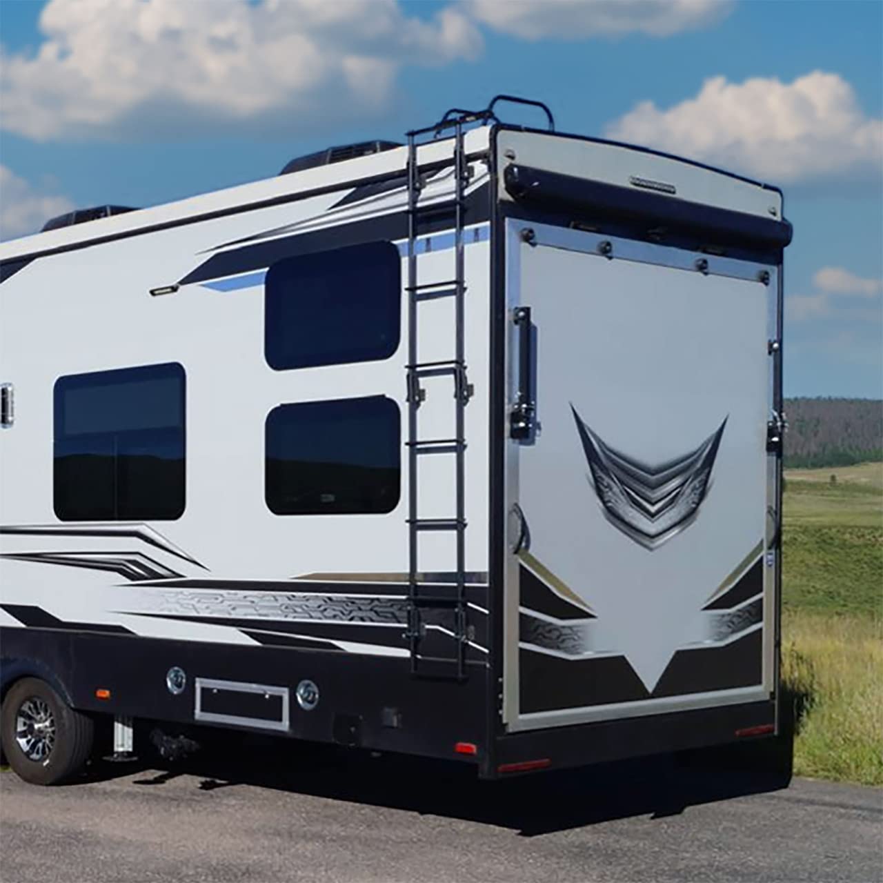 RecPro RV Toy Hauler Low Profile Universal 106.5'' Collapsible Ladder with Hinges (Silver)