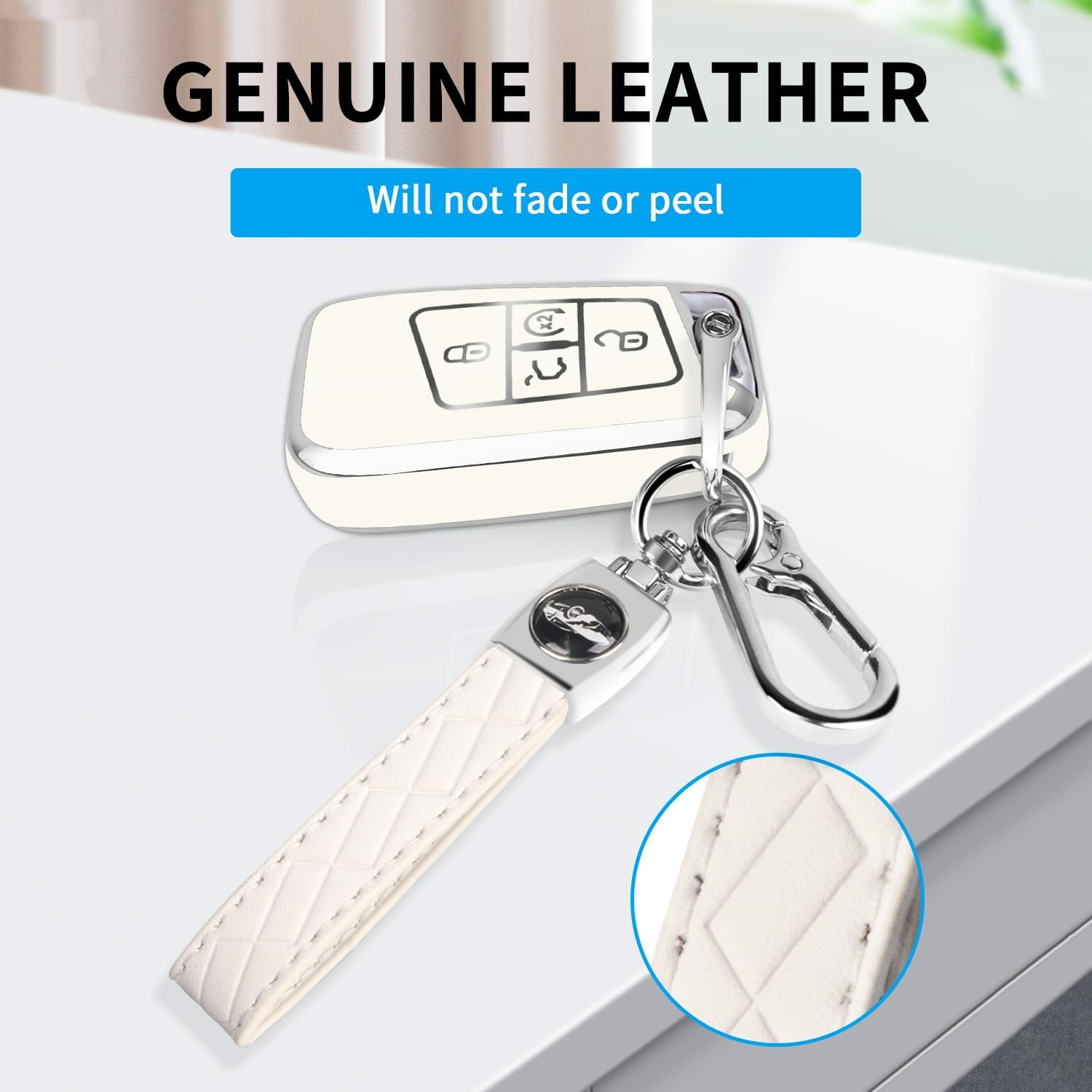 MILD EAST for Volkswagen Key Fob Cover with Keychain, Sliver Edge Key Case Holder for VW Atlas Alltrack Jetta Passat Tiguan, Whi