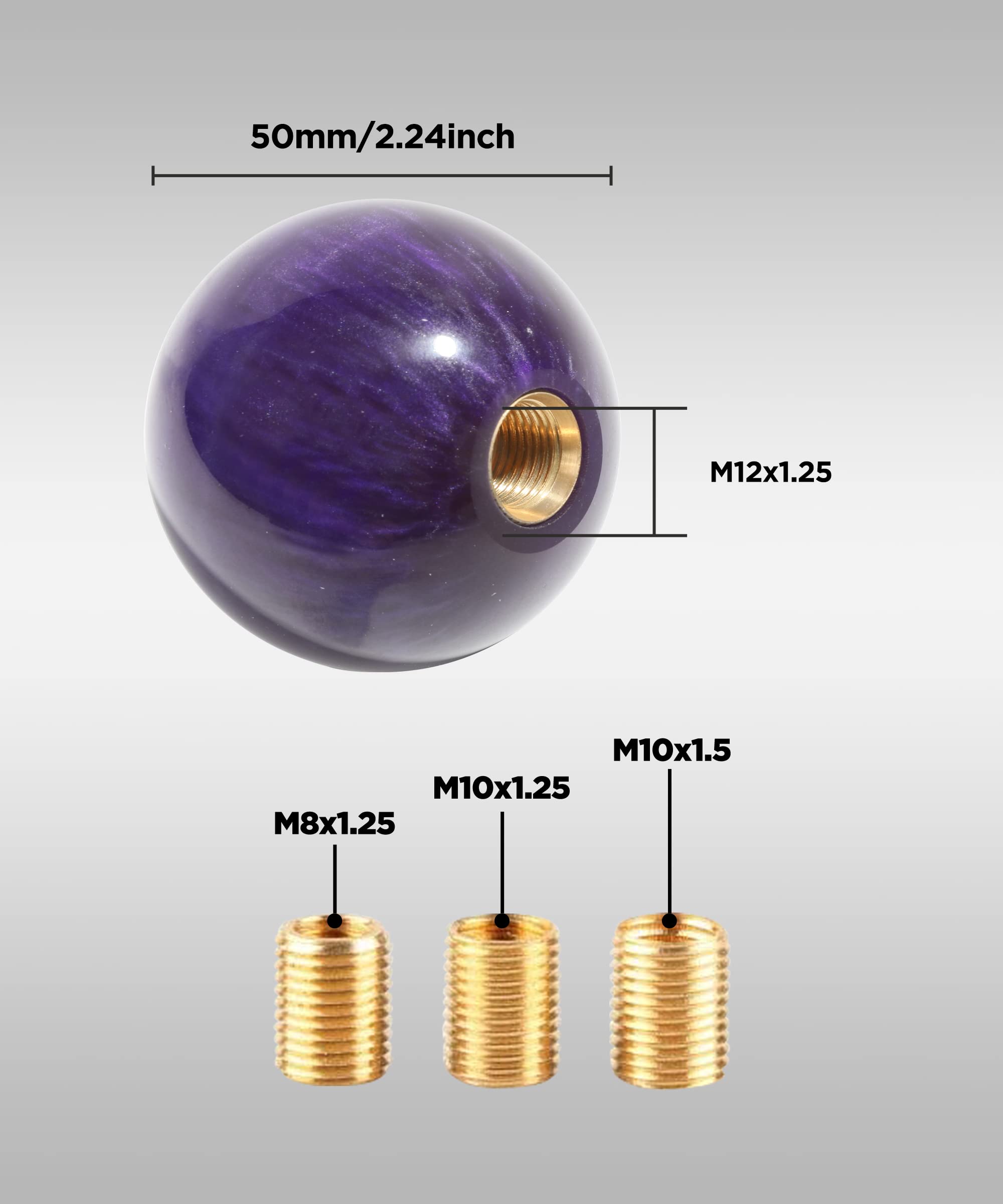 Reswish Round Acrylic Gear Shift, Universal Shifter Knob With 3 Adapters, Fit For Manual Car M 8 * 1.25, M 10 * 1.25, M 10 * 1.5
