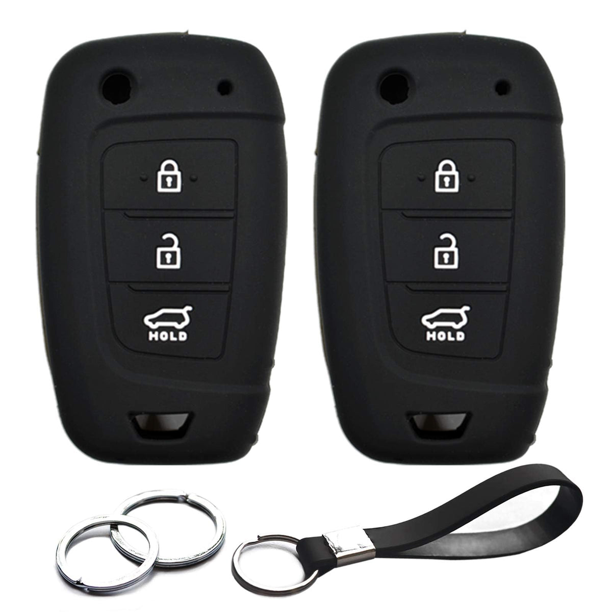 Infipar 2Pcs Compatible With Hyundai Kona Palisade Santa Fe Tucson Venue Accent Key Fob Cover Case Key Chain Protector Flip 3 Bu