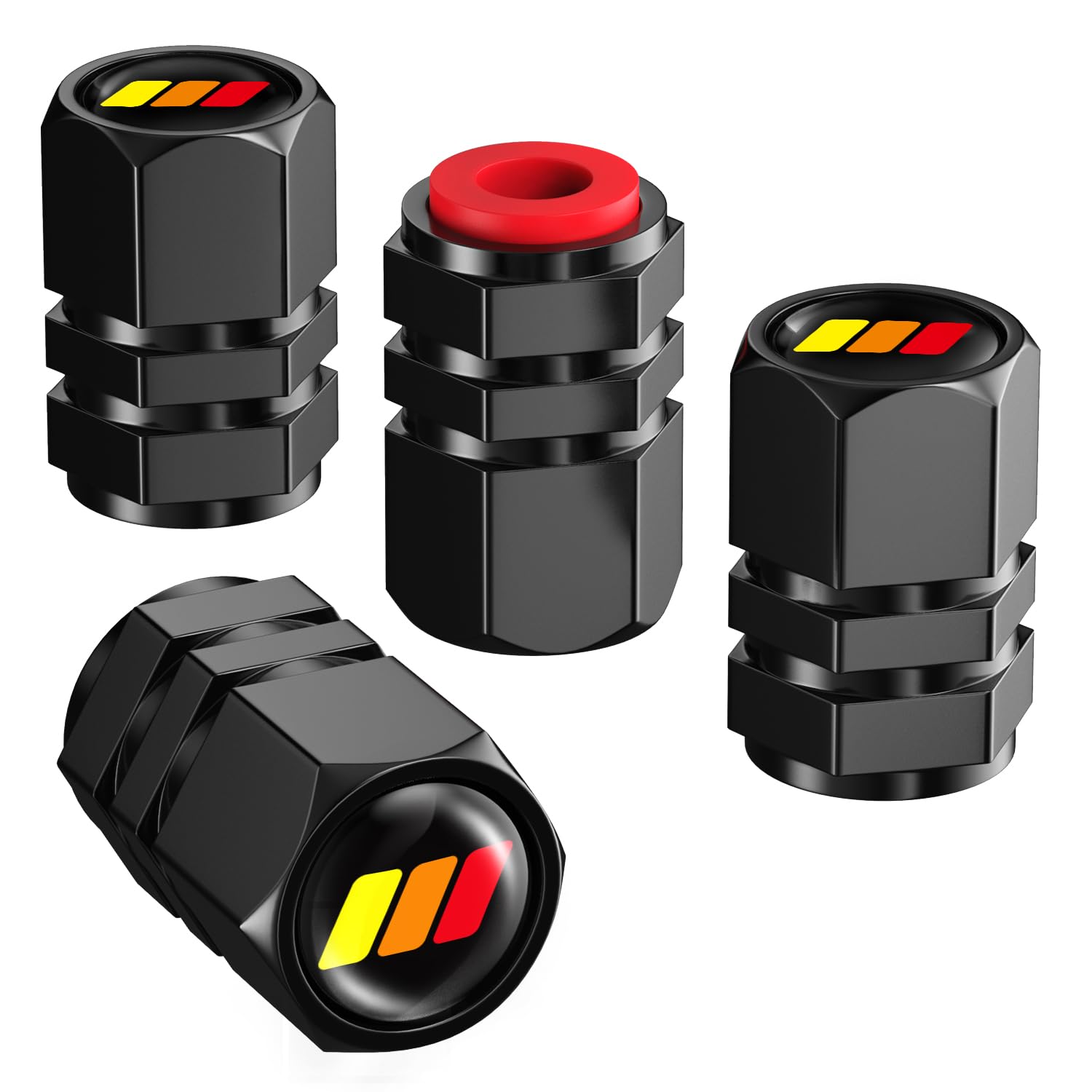 4Pcs Tri-Color Sports Tire Valve Stem Caps, Aluminum Tire Valve Cap Set, Corrosion Resistant, Universal Stem Covers For Cars Tru