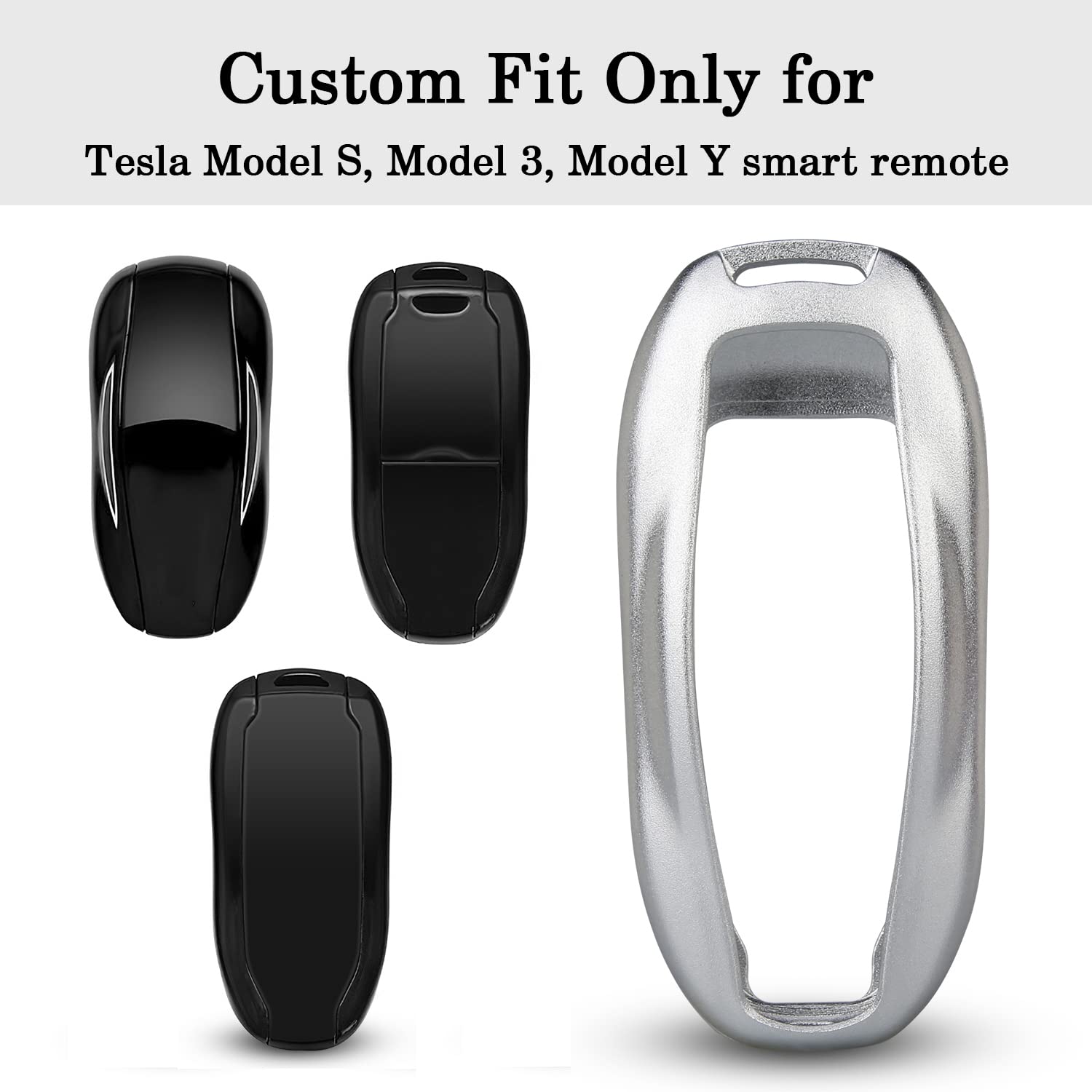 Qbuc For Tesla Key Fob Cover With Keychain Compatible With Tesla Model S/3/Y Keyless Protection Case Smart Remote Accessory (Silver)