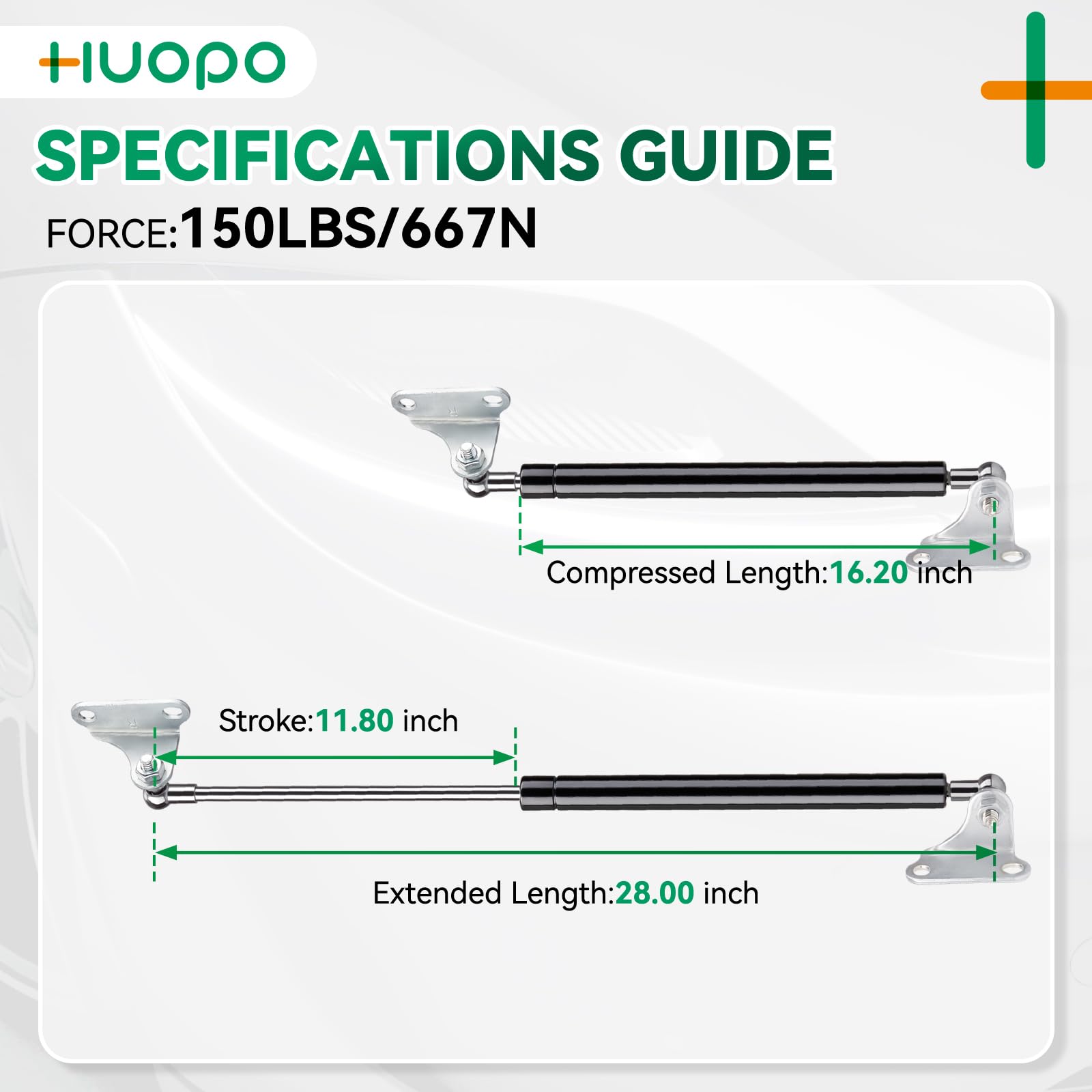 Huopo 28 Inch 150 Lb/667 N Gas Strut Shock With L Type Mounts Lift Support For Rv Bed Door Truck Bed Cover Boat Heavy Lid Baseme