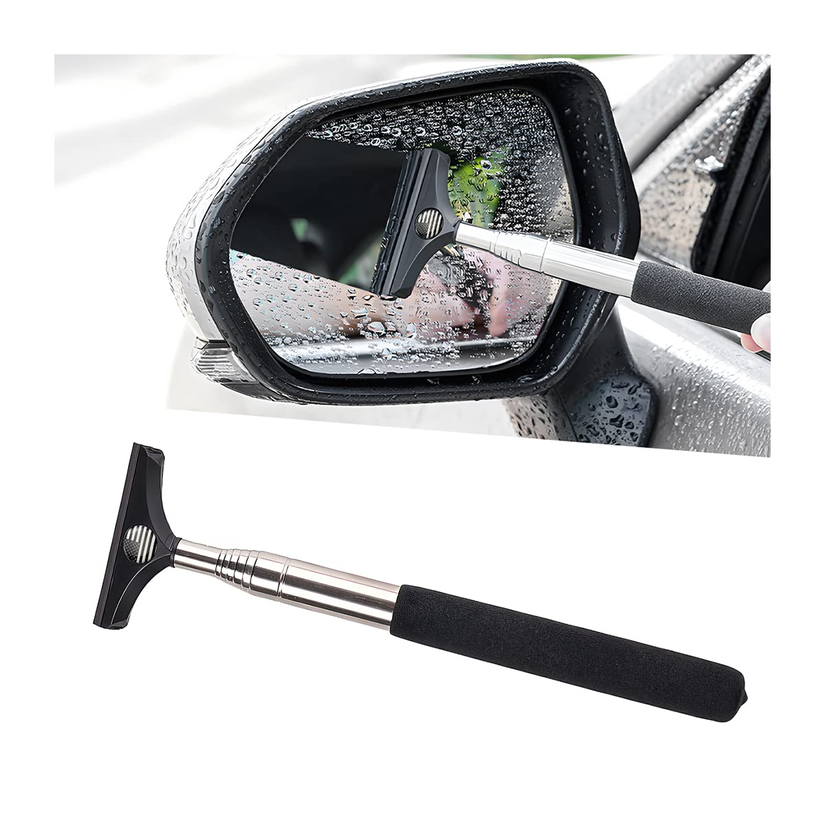 8Sanlione Car Rearview Mirror Wiper, American Flag Telescopic Auto Mirror Squeegee Cleaner, Glass Mist Cleaning Tool With Retrac