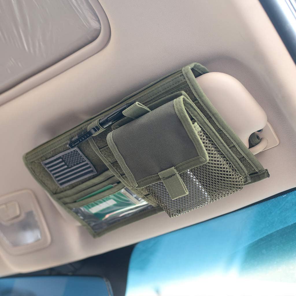 Molle Visor Panel Organizer, Tactical Car Sun Visor Cover Molle Webbing Compatible Vehicle Visor Storage Holder Pouch Universal 