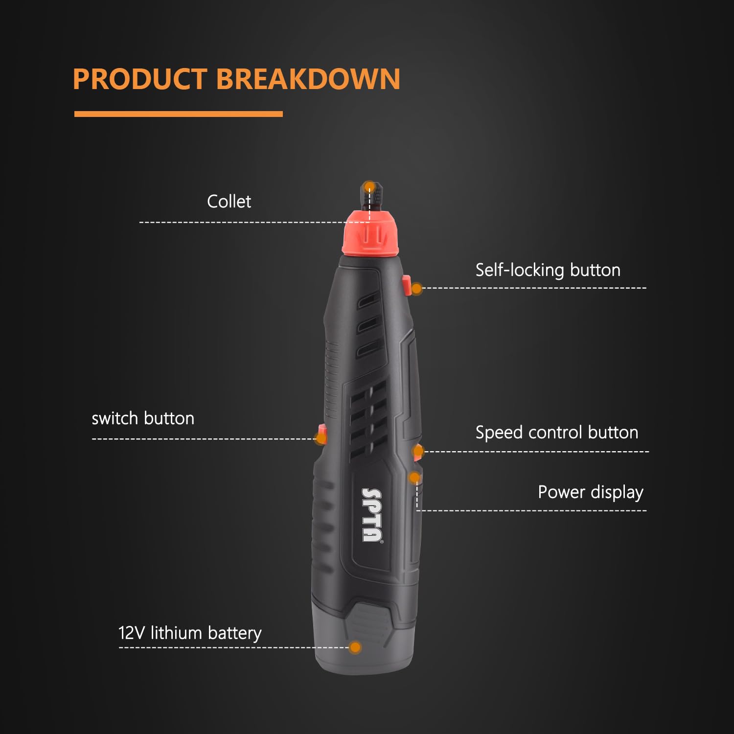 Cordless Rotary Tool, SPTA Cordless Mini Car Polisher, 36Pcs 12V Li-ion Battery IVT 5,000-25,000 RPM Small Buffer Polisher Polis