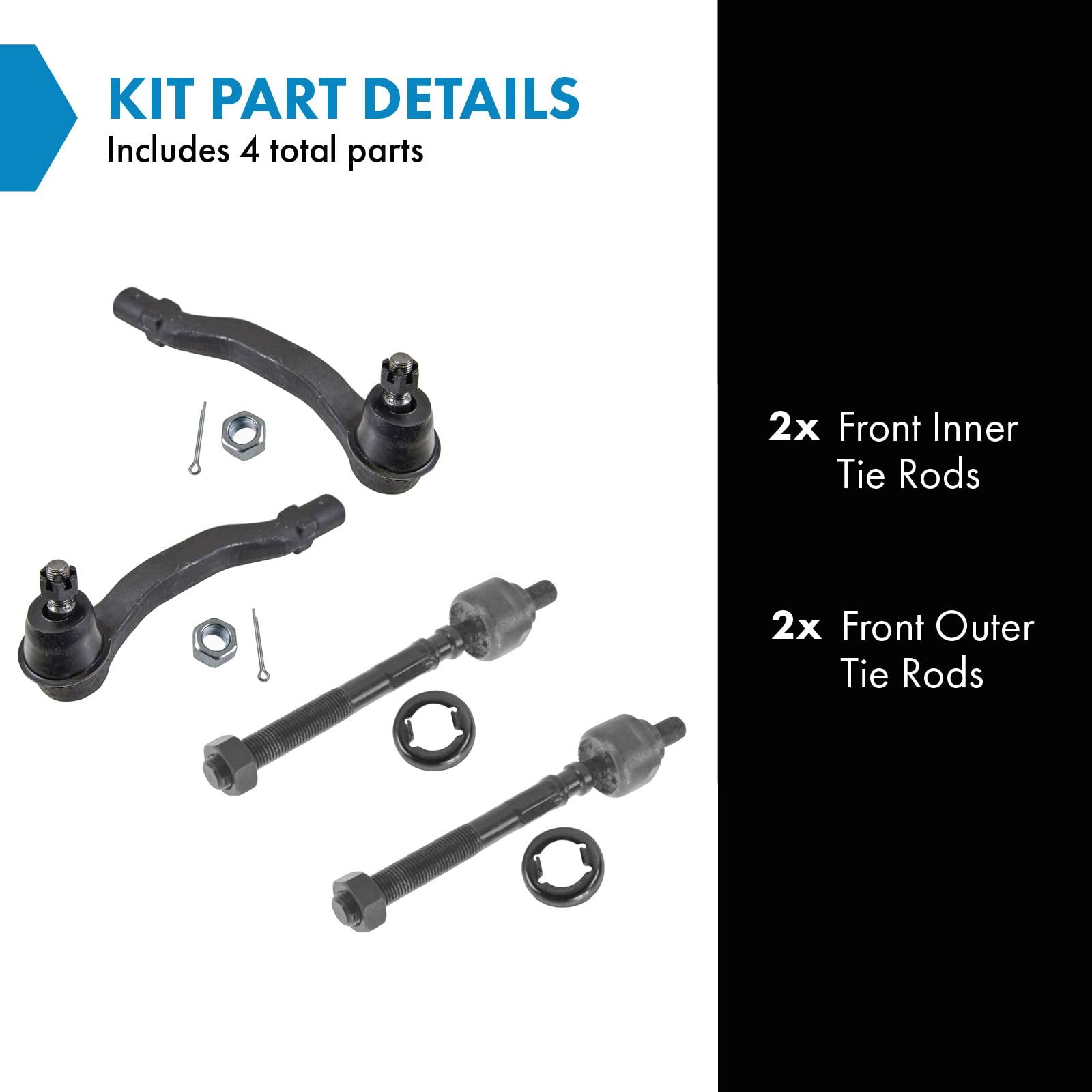Trq Front Inner And Outer Tie Rod Set Compatible With 1996-2000 Honda Civic