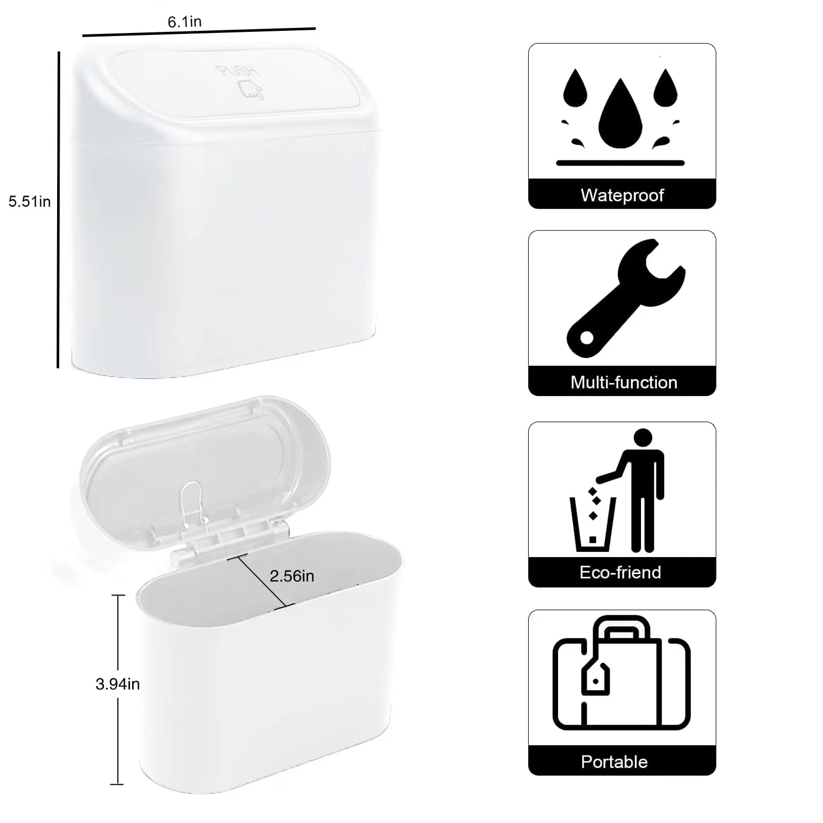 Tulsondai Mini Car Bin With Lid And 2 Trash Bags - White, Cute Car Accessory For Storage And Organization, Small Trash Can For K