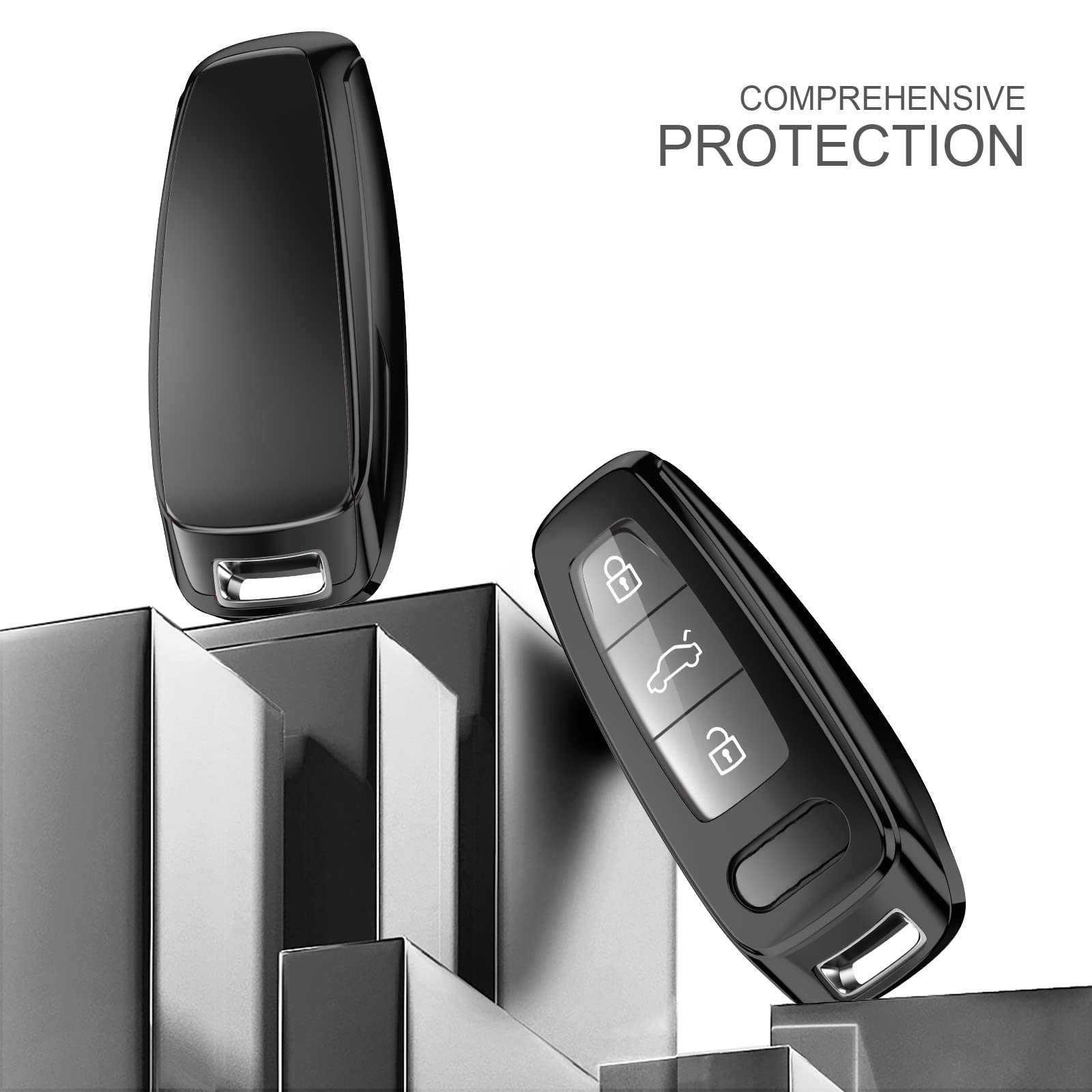 Elohei For Audi Key Fob Cover, Special Soft Tpu Key Case Cover Protector Compatible With Audi A6L A6 A7 A8 Q7 Q8 E-Tron 2018-2022 A3 S3 S6 Sq7 Rs6 S7 Rs7 Smart Key(Black)