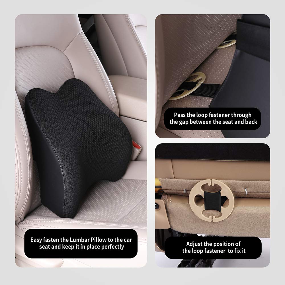 Tishijie Memory Foam Lumbar Support Pillow For Car - Back Support For Car Seat (Black)