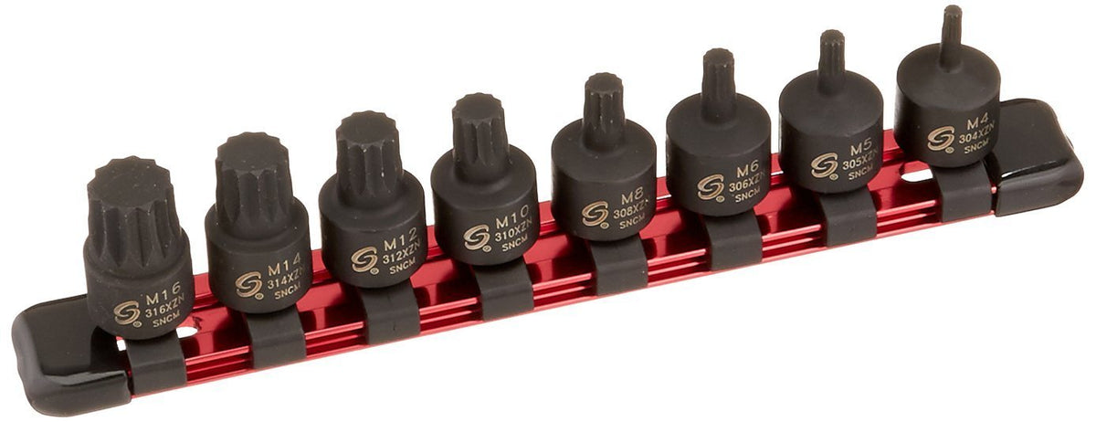 SUNEX TOOLS 3640 3/8-Inch Drive Stubby Triple Square Impact Bit Socket Set, 8-Piece