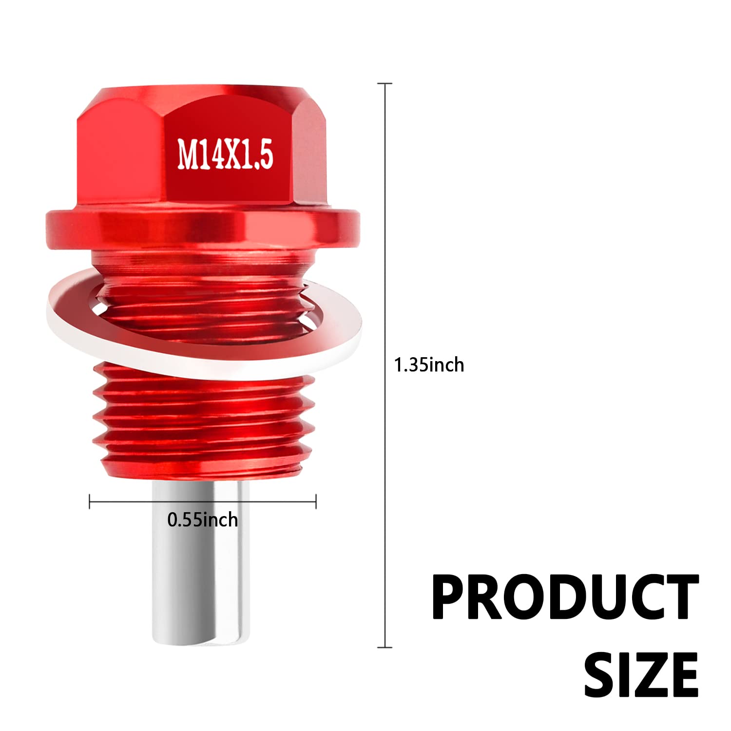 M14 X1.5 Magnetic Oil Drain Plug With Oil Drain Plug Gaskets Car Parts Kit Compatible With Most Ford,Gm,Hyundai,Kia And Accord,Crv,Civic,Pilot,Odyssey (Red)