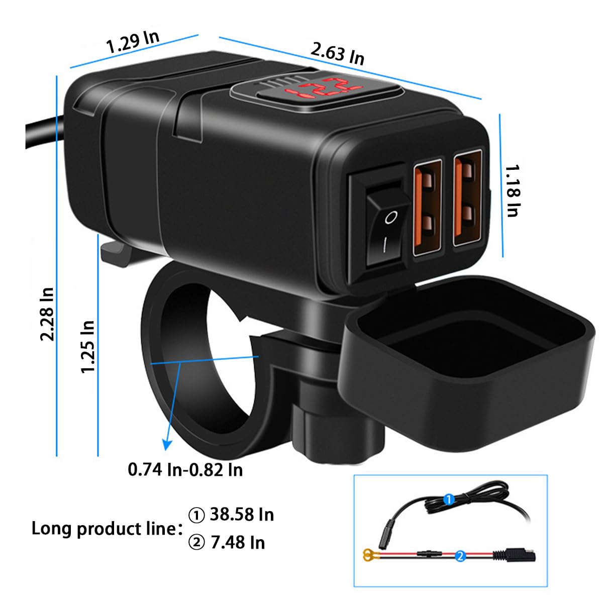 Ankuee Motorcycle Usb Phone Charger, Waterproof Sae To Usb Adapter With Voltmeter & On/Off Switch, Dual Usb Quick Charge 3.0 Charger, Motorcycle Accessories For Phone, Tablet, Gps, Etc (Red)