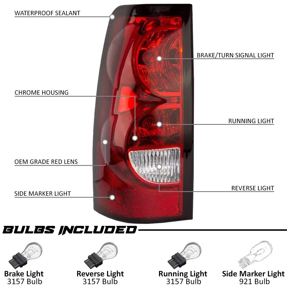 Epic Lighting Oe Style Halogen Tail Lights W/Bulbs & Harness Assembly Replacement For Chevrolet 04-07 Silverado 1500 [ Gm2800174 Gm2801174 15273473 15273472 ] Pair