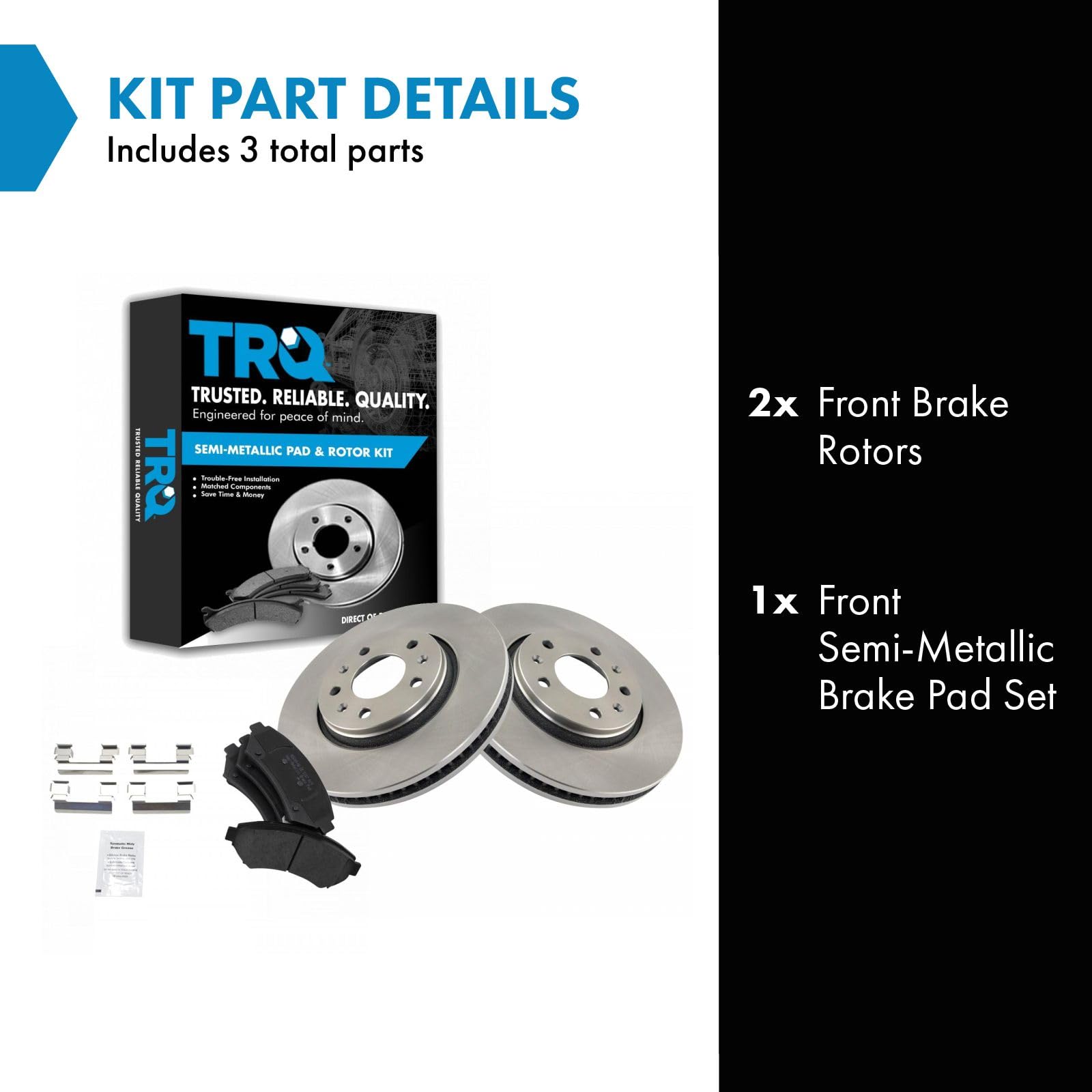 Trq Front Brake Pad & Rotor Kit Brake Pads Brake Rotor Semi-Metallic Compatible With 2003-2004 Cadillac Seville