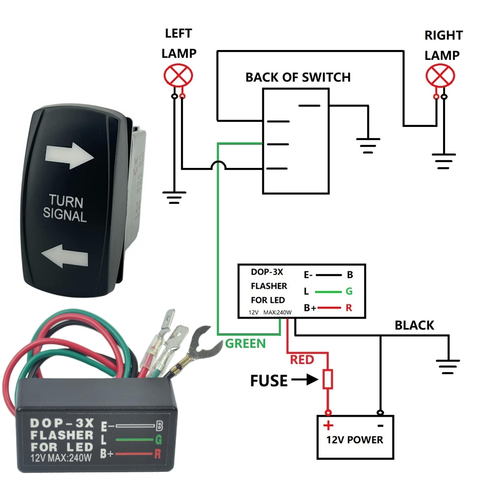 Turn Signal Rocker Switch And Flasher Relay Combo Kit For Atv Utv Rv Boat Off-Road Truck Tractor Motorcycle 4Pin Ip67 On/Off/On Universal Motor Internal Switch