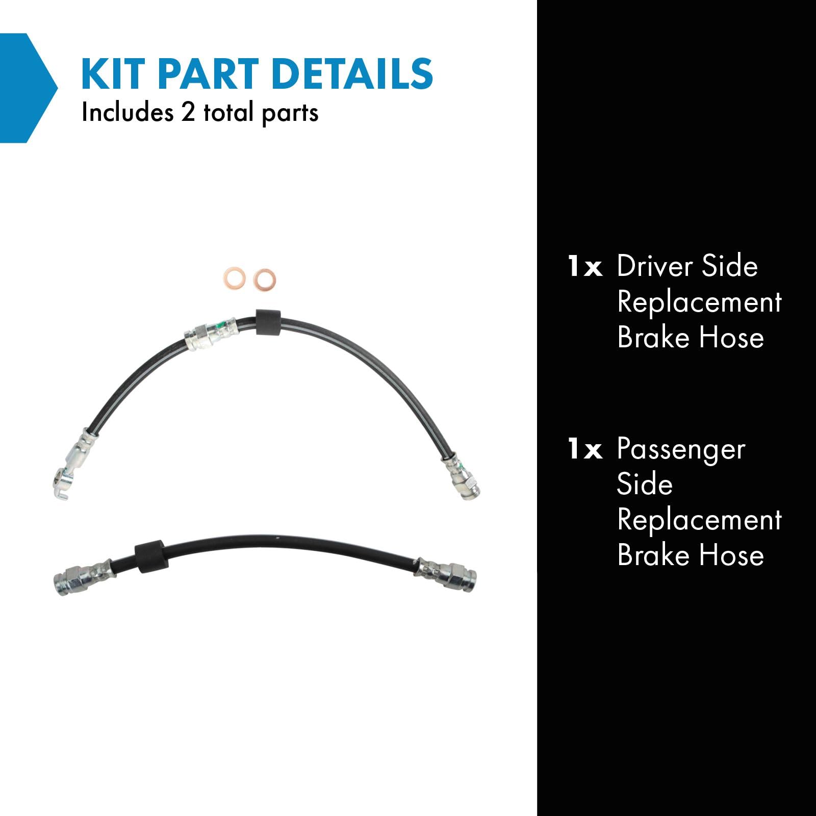 Trq Driver & Passenger Side Brake Hose Set Compatible With 1991-2003 Ford Escort 1991-1993 Mercury Tracer