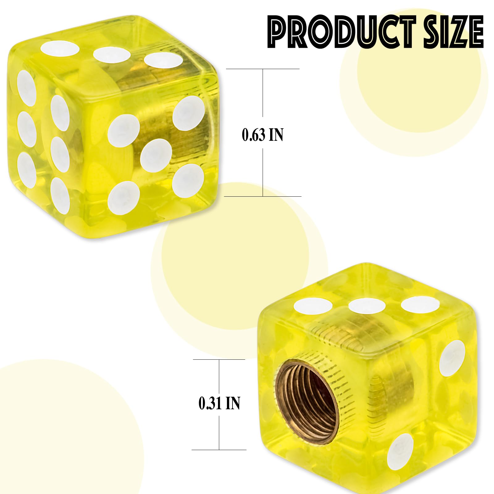 MEAJOO 4PCS Dice Tire Valve Stem Caps,with Rubber Ring, Dust Proof Cover Universal Tire Valve Stem Covers for Cars, SUV, Trucks,