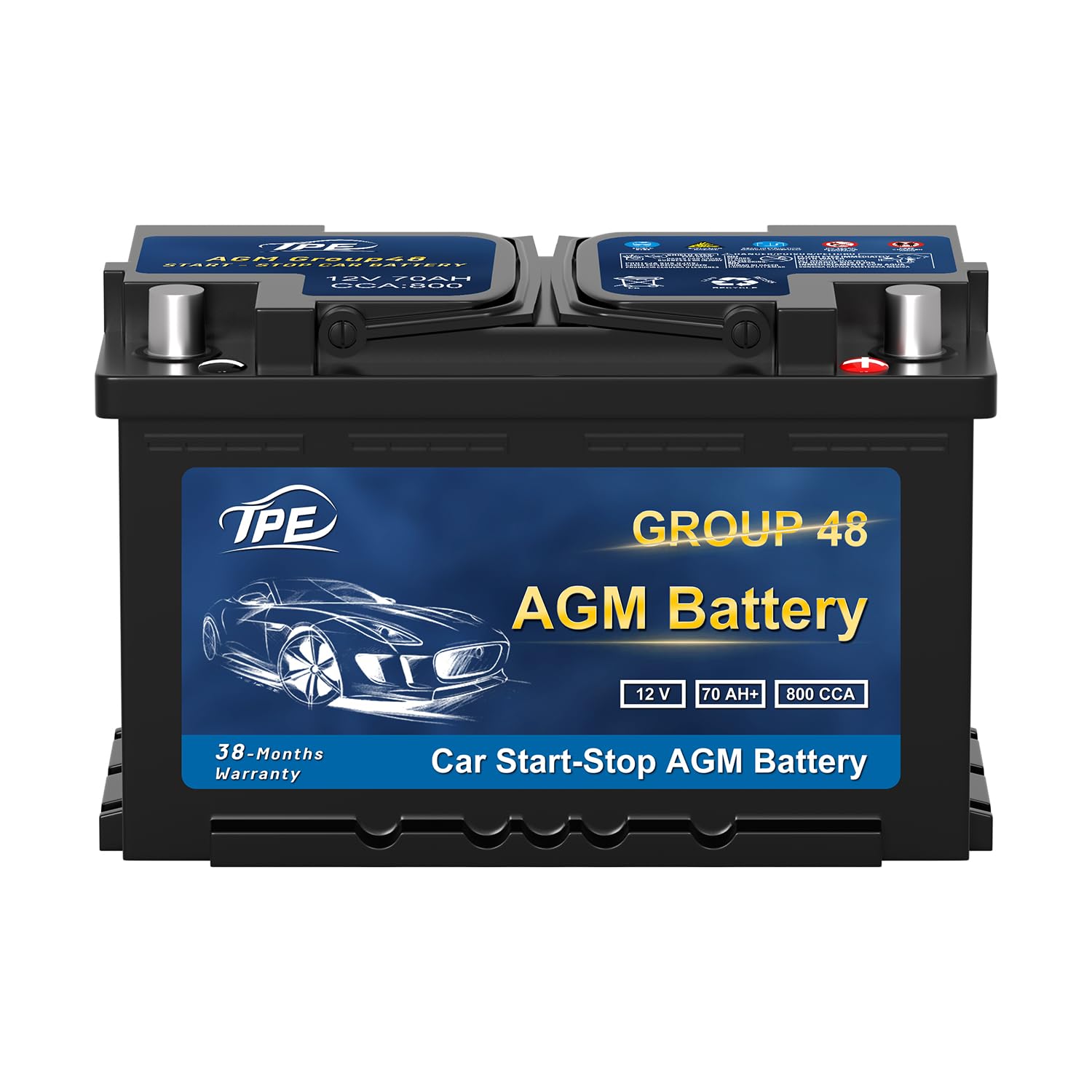TPE AGM Battery BCI Group 48, Maintenance Free 12V 70Ah, H6 Size, 120RC, 800CCA, Automotive Battery, Reliable Performance for Ca
