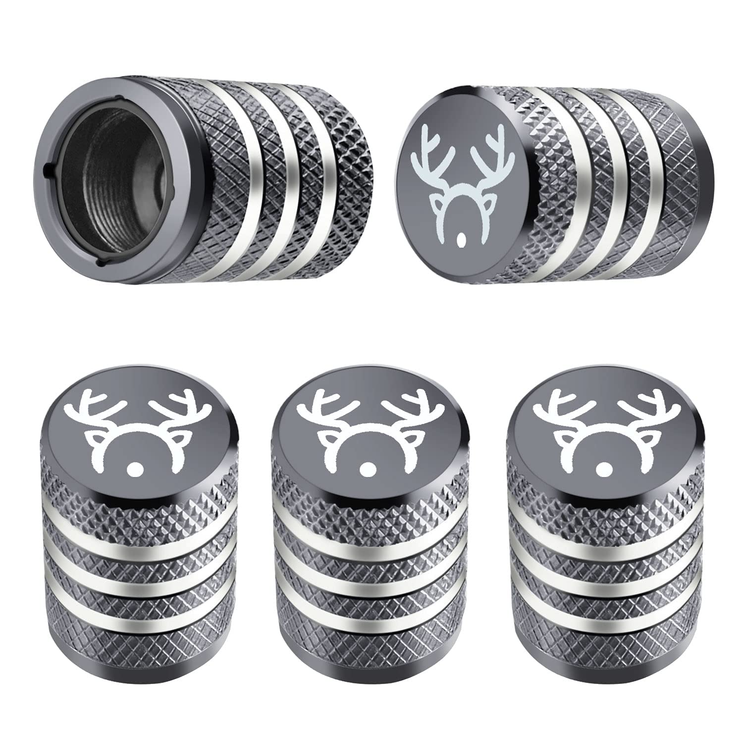 Tire Valve Stem Cap Cover - (5 Pack) Tire Air Cap Corrosion Christmas Reindeer Antler Antlers Auto Accessories Decoration For Car Truck Bike Grey