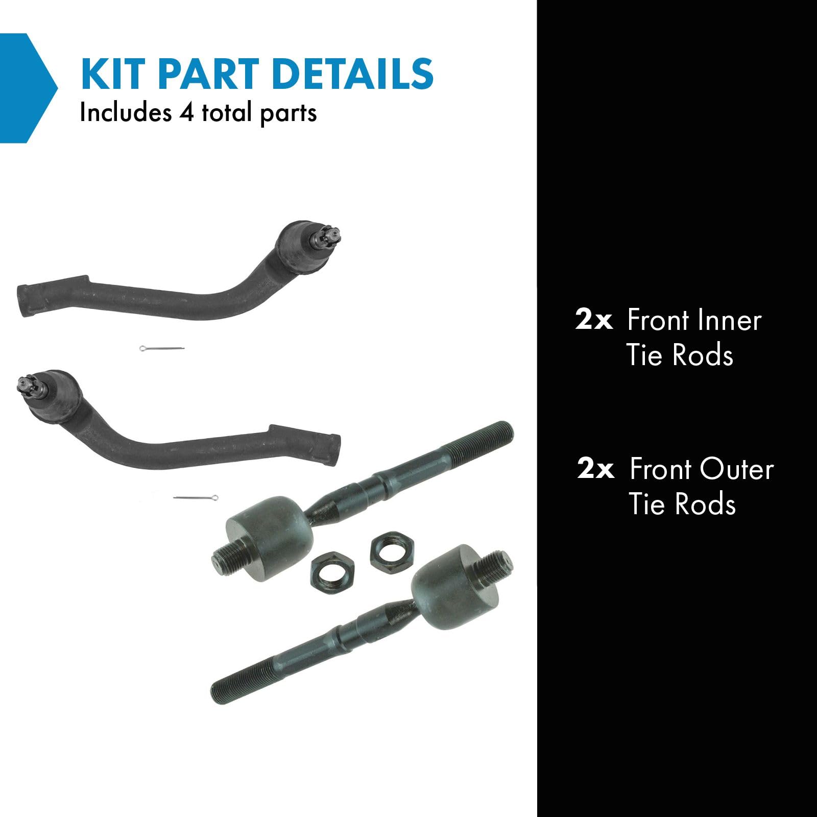 Trq Front Inner And Outer Tie Rod Set Compatible With 2012-2017 Hyundai Azera 2011-2013 Sonata 2014-2016 Kia Cadenza 2011-2015 O