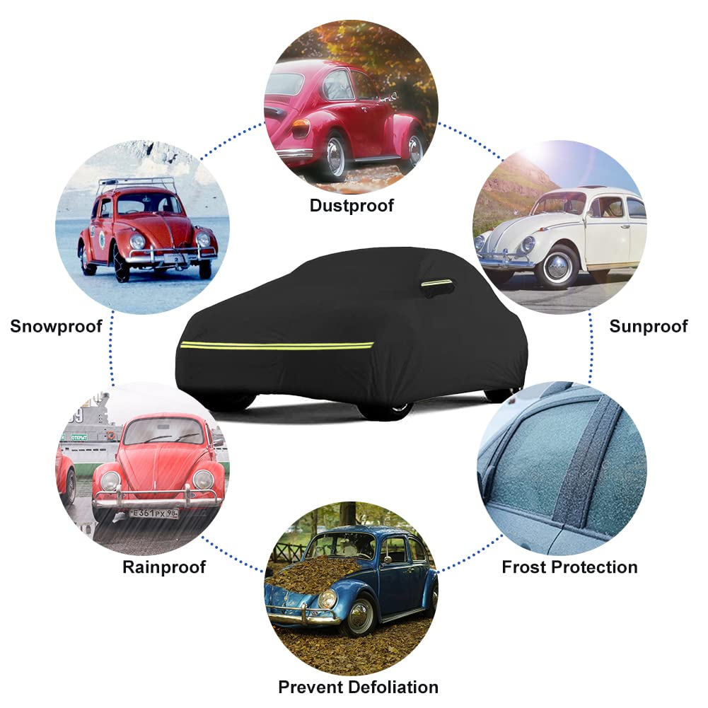 Waterproof Car Cover Replace For 1960-1980 Volkswagen Beetle, 6 Layers All Weather Car Covers With Door Zipper & Windproof Bands
