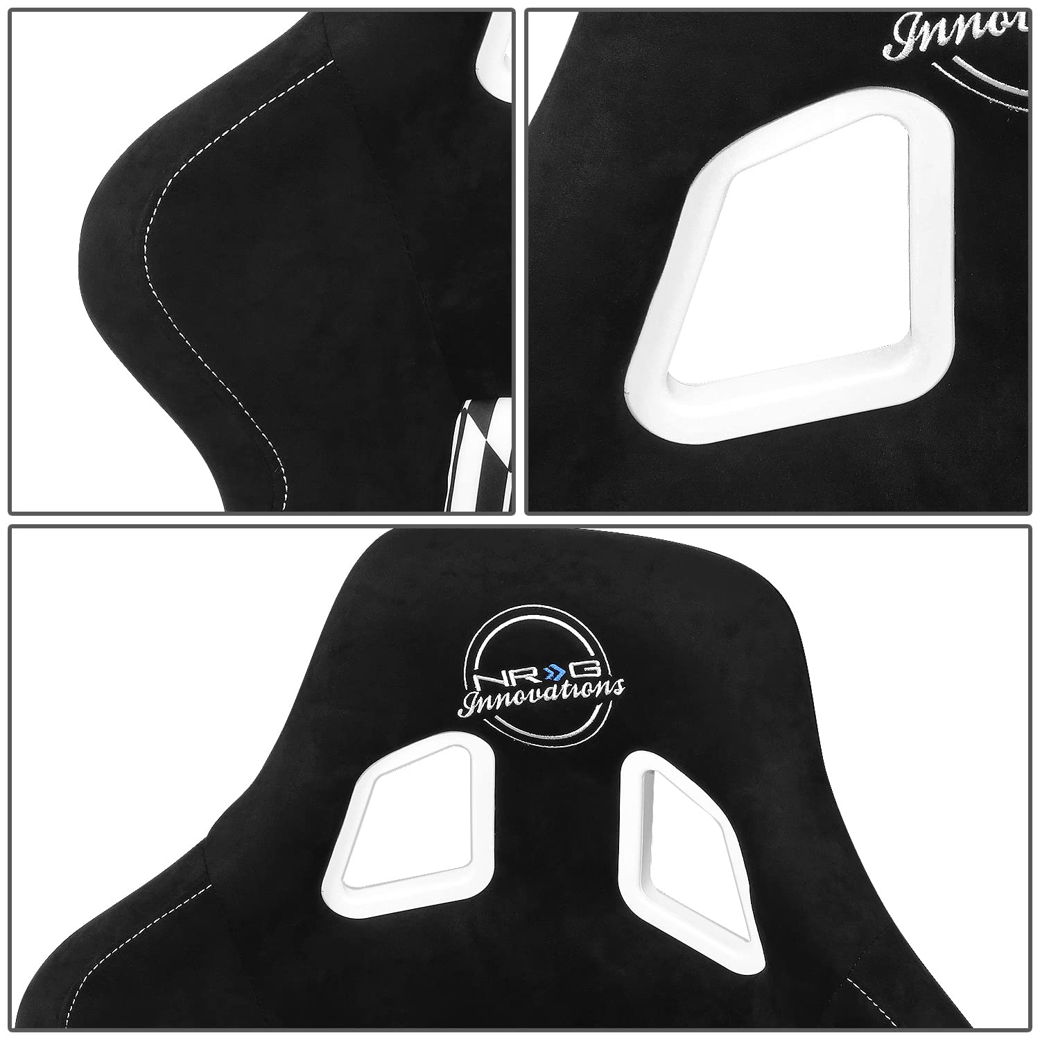 Nrg Innovations Nrg-Frp-302-Yaba Fiber Glass Black/White Yaba Design Fixed Back Bucket Racing Seat W/Side Mount Bracket