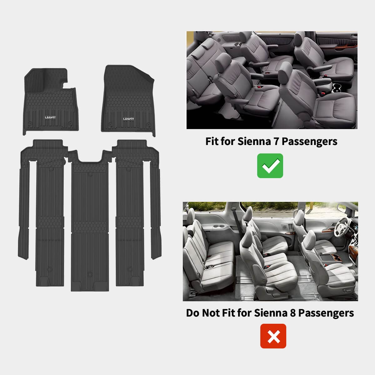 Lasfit Floor Mats For Toyota Sienna 7 Seats 2021-2024 2025 All Weather Tpe Custom Fit Floor Liner For Toyota Sienna Le/Xle/Xse/L