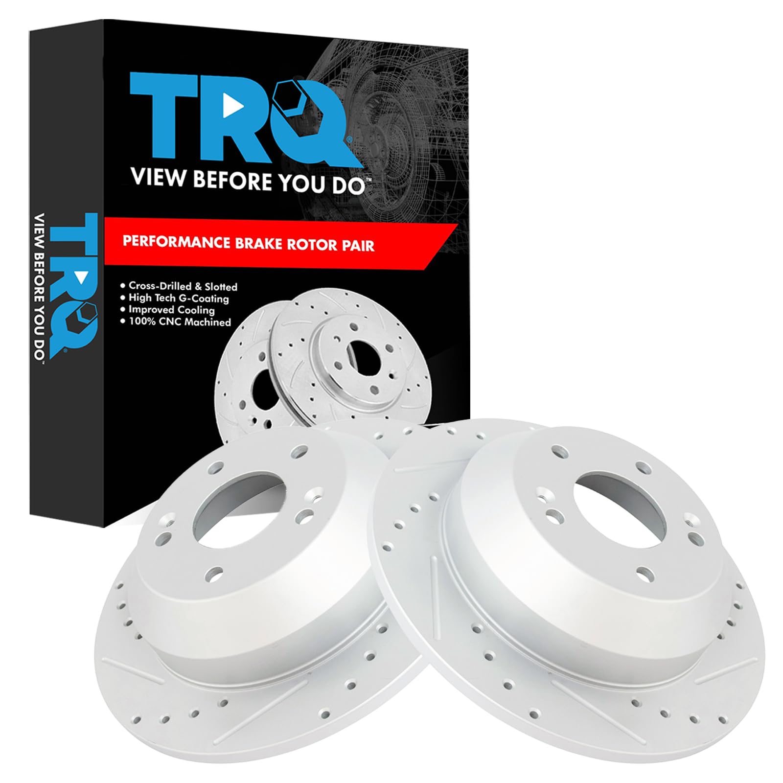 Trq Rear Performance Brake Rotors Set Premium G-Coated Cross Drilled & Slotted Compatible With 2010-2018 Hyundai Santa Fe 2013-2