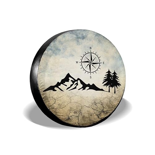 Cozipink Nature Mountain Compass Spare Tire Cover Wheel Protectors Weatherproof Universal For Trailer Rv Suv Truck Camper Travel Trailer 14 15 16 17 (17In)