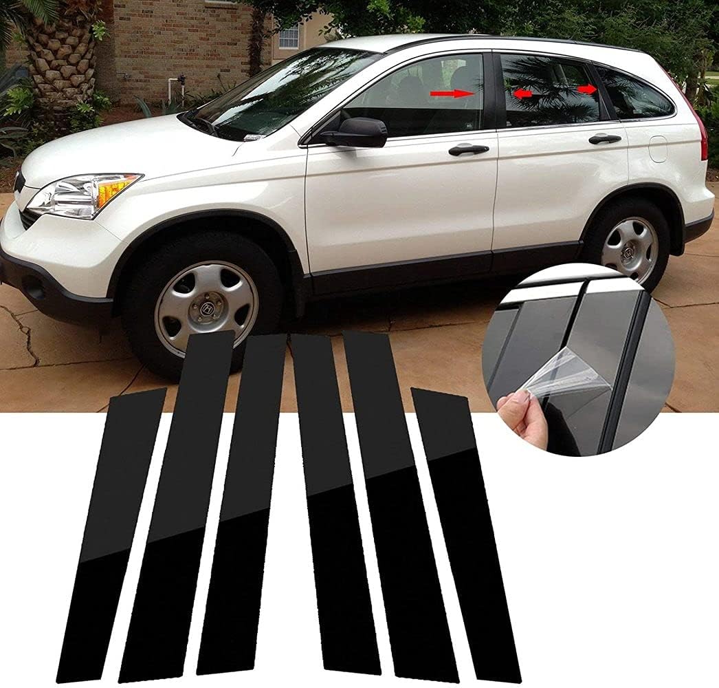 Secosautoparts 6Pcs Black Exterior Door Window Pillar Posts Molding Cover Trim Compatible With Honda Cr-V 2007 2008 2009 2010 2011 Stickers Anti Scratch Window Molding Door Trim