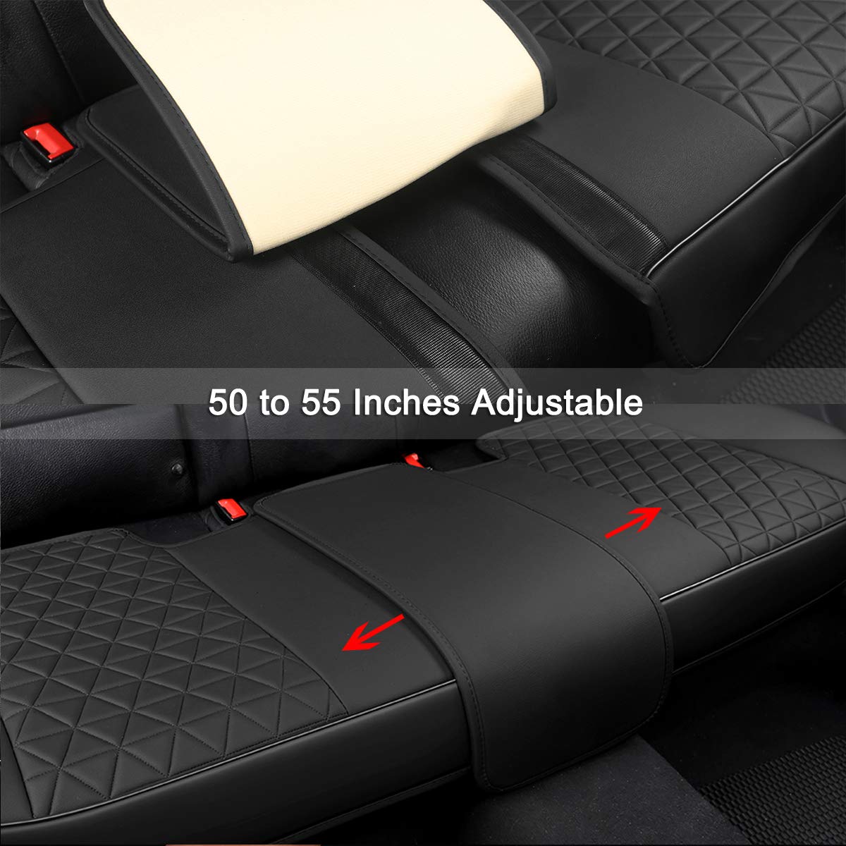 Black Panther Luxury Pu Leather Rear Bench Car Seat Cover Adjustable Length (49-55'') Fits 90% Standard 5 Seats (Sedan Suv), For