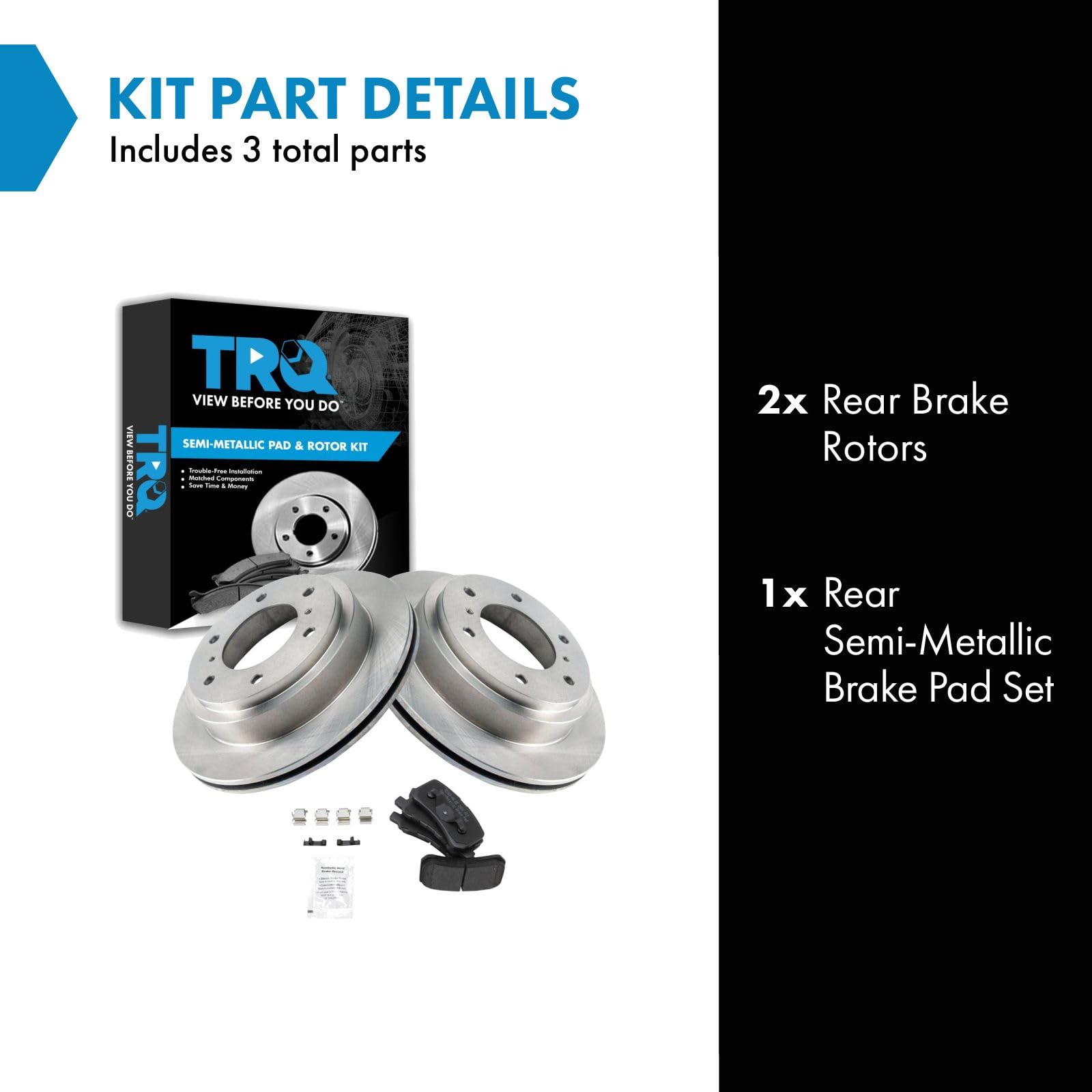 Trq Rear Brake Pad & Rotor Kit Brake Pads Brake Rotor Semi-Metallic Compatible With 2000-2006 Mitsubishi Montero
