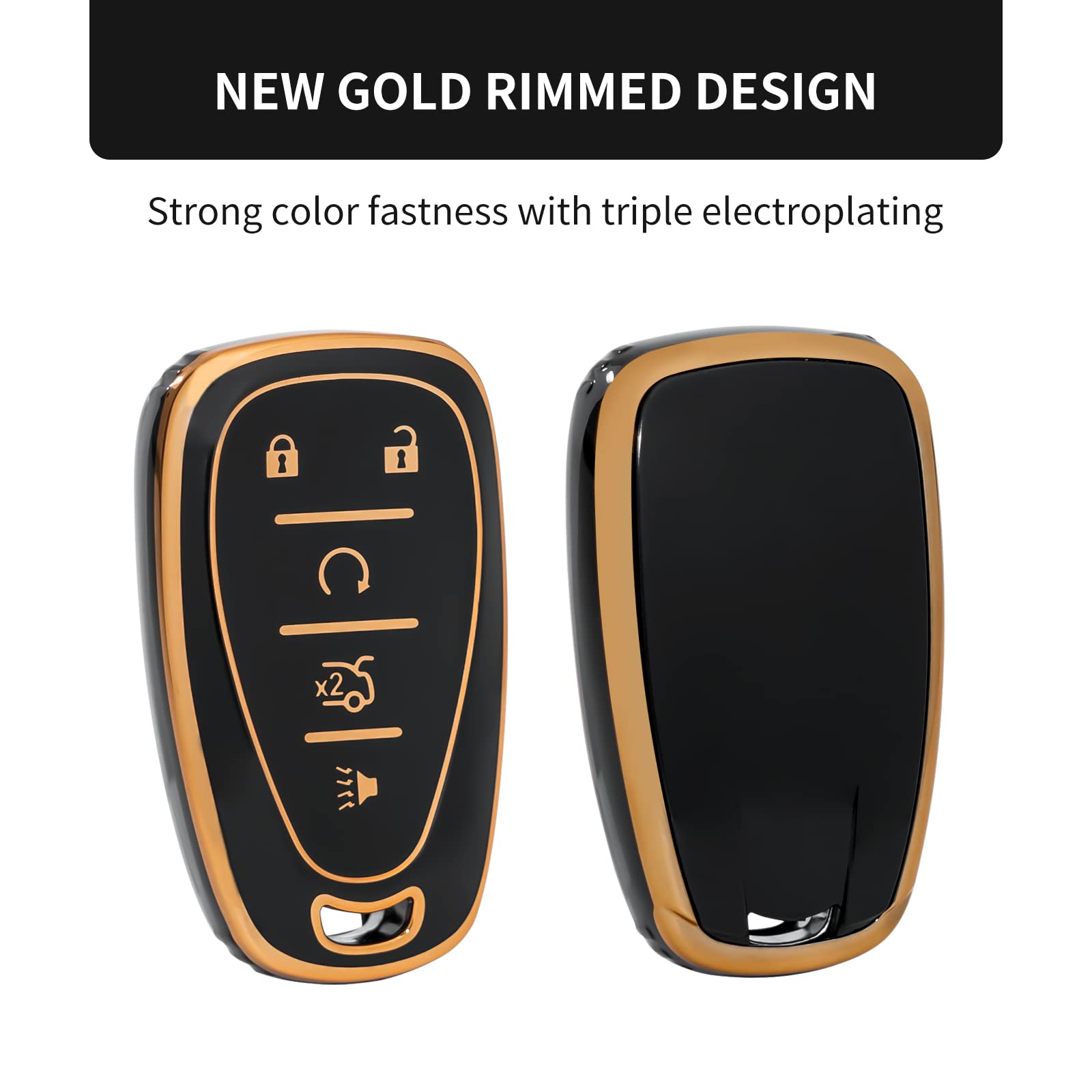 Offcurve For Chevy Key Fob Cover Case Full Tpu Protector For 2016 2017 2018 2019 2020 Chevrolet Chevy Malibu Camaro Cruze Traverse Spark Equinox Sonic Volt Bolt Car Accessories (4 Buttons, Black)