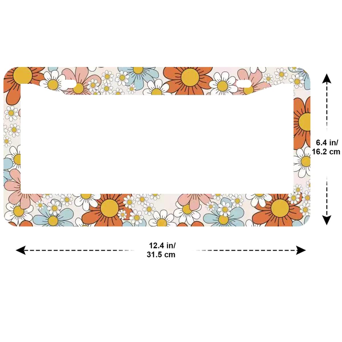 2Pcs Boho Pattern License Plate Frames Cover Holders Stainless Steel Boho Pattern License Plate Cover With Screw Caps Cover And