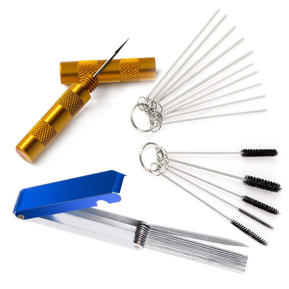 Gzingen Airbrush Cleaner Carburetor Carbon Dirt Jet Cleaner Tool Kit-13 Wires Cleaner Tool,10 Cleaning Needles,5 Nylon Brushes,1