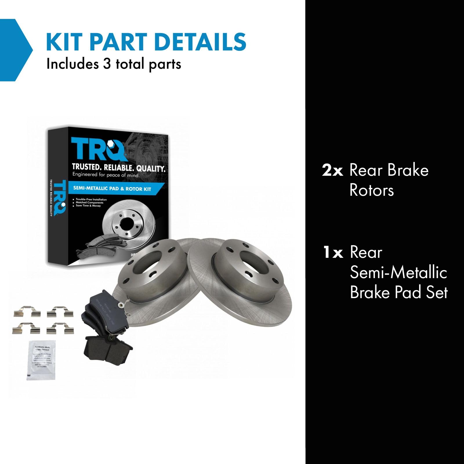 Trq Rear Brake Pad & Rotor Kit Brake Pads Brake Rotor Semi-Metallic Compatible With 2002 Audi A4 Quattro S4