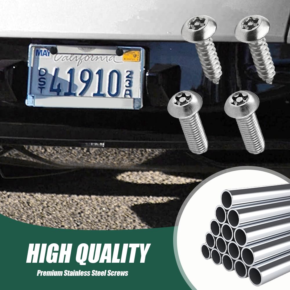 Anti Theft License Plate Screws Kits, Tamper Resistant Licence Plate Kit, 1/4''(M6) Security Screws, Rust Proof Stainless Steel