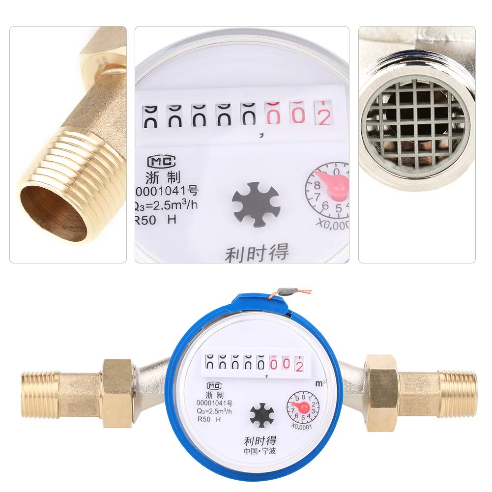 Acogedor Water Meter Flow House And Garden, 15Mm 1/2' Plastic Cold Water Meter, Single Water Flow Dry Table Measuring Tools