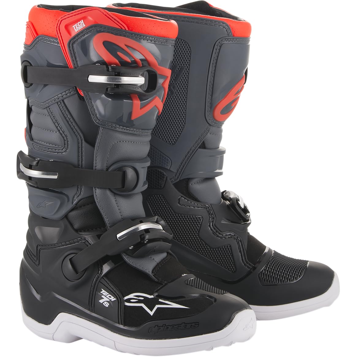 Alpinestars Youth Tech 7S Boots Grey Sz 03, Black/Dark Gray/Red Fluorescent, 3 US Unisex Big Kid