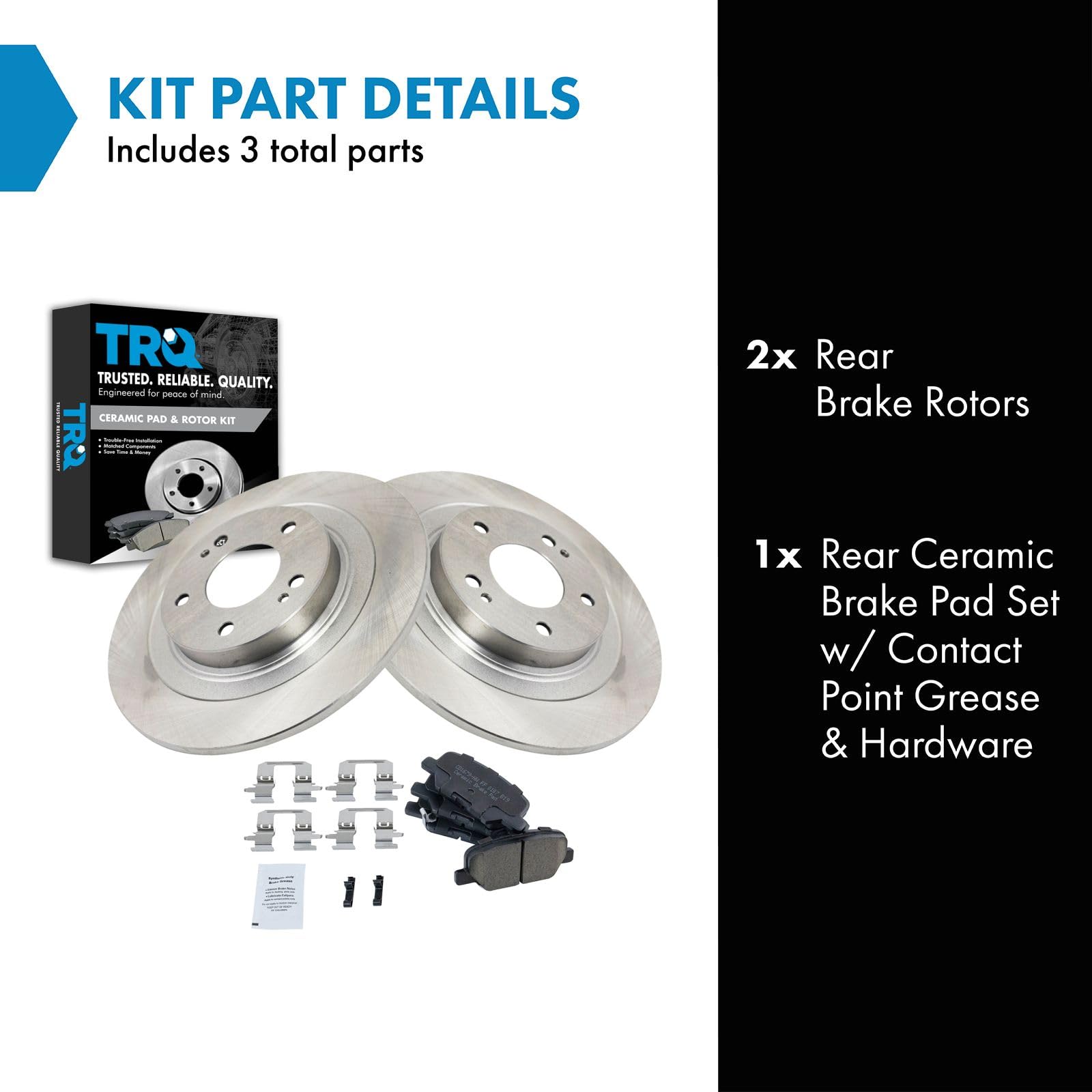 TRQ Rear Brake Pad & Rotor Kit Brake Pads Brake Rotor Ceramic Compatible with 2014-2019 Mitsubishi Outlander 2013-2020 Outlander