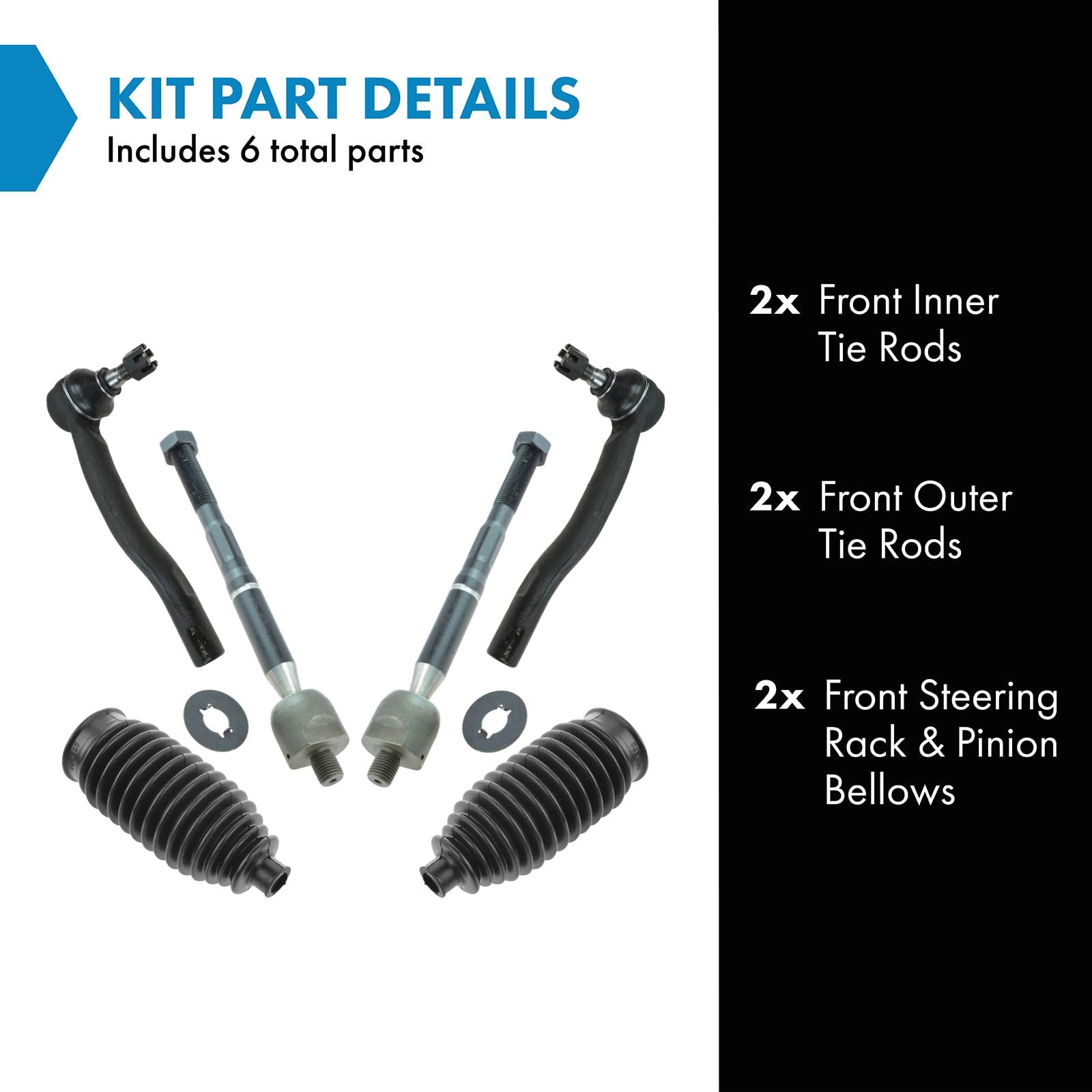 Trq Front Steering Kit Steering Rack & Pinion Bellow Tie Rod Compatible With 2001-2003 Toyota Highlander
